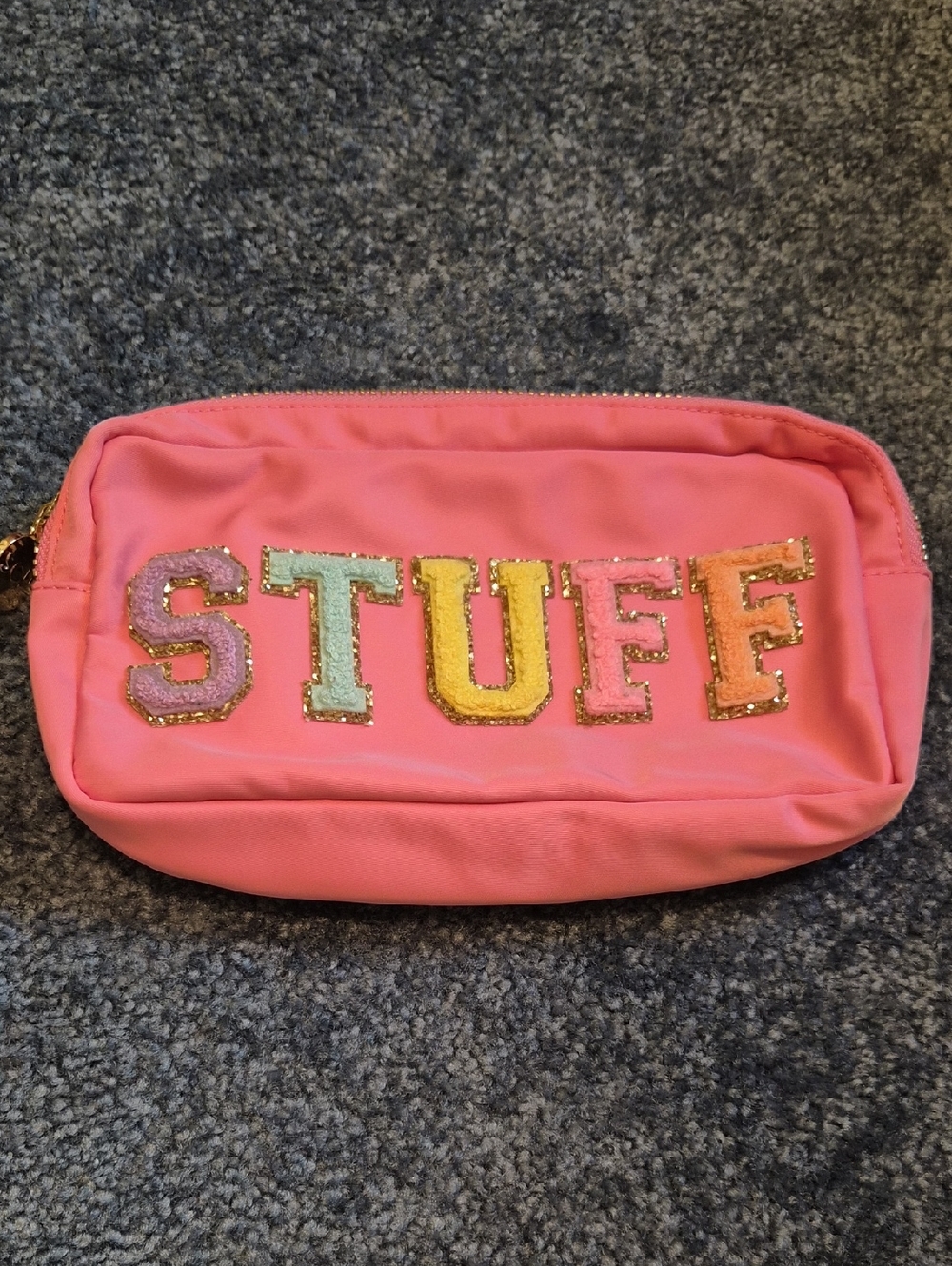 Stoney Clover Lane Like New Pink 'STUFF' Embellished Cosmetic Pouch